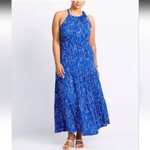 Gilli Blue Leaf Print Maxi Dress